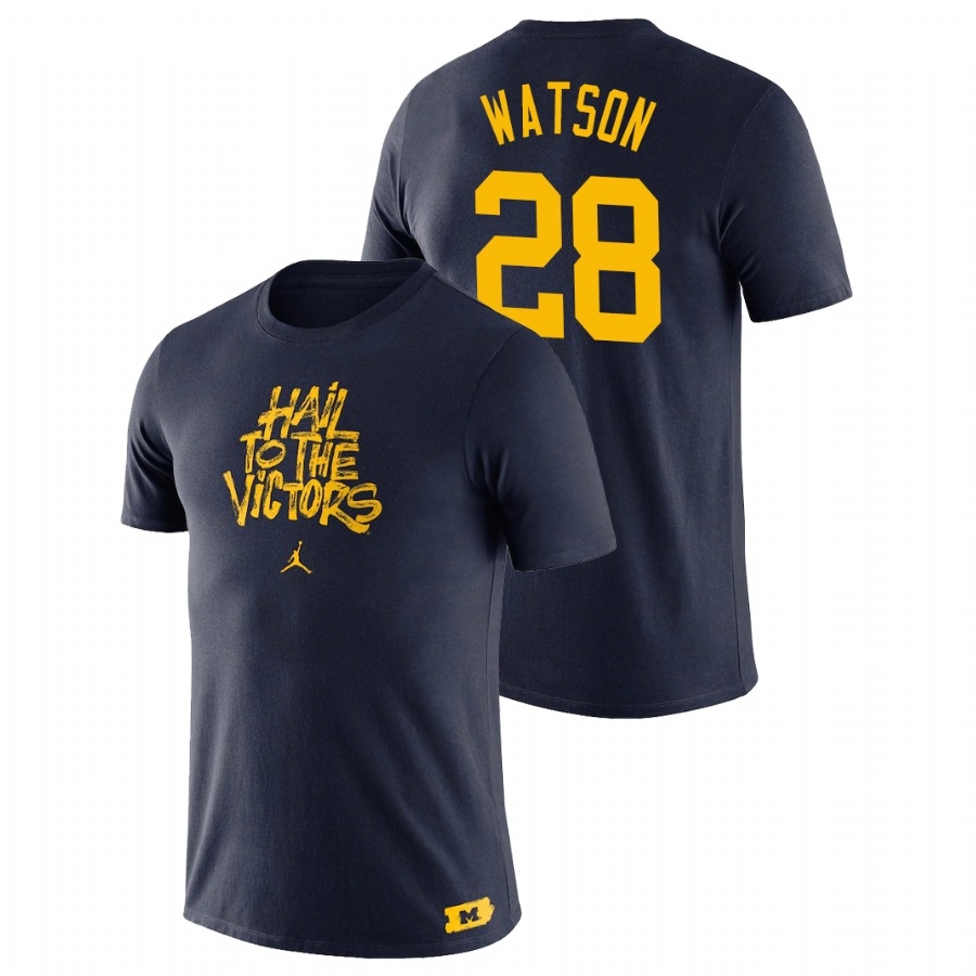 Michigan Wolverines Men's NCAA Brandon Watson #28 Navy Brush Phrase College Football T-Shirt QYD4849DS